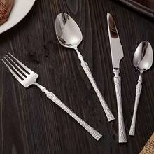 4pcs Luxury European Style Tree Pattern Stainless Steel Western Cutlery Set, High-End Hotel Restaurant Steak Knife Fork Spoon Tableware - Multicolor - View 9