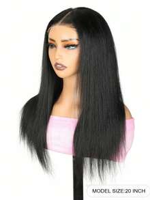 Wig Rambut Manusia Lurus Yaki dengan Tali Tersembunyi, Kepadatan 180%, Tanpa Lem, Wig Siap Pakai, Wig Lace Frontal Pra-cabut dan Pra-potong untuk Wanita - Natural Black - View 2