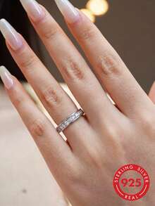 1pc S925 Sterling Silver Inlaid Row Diamond Open Ring, Fashionable Luxury Niche Exquisite Personalized Minimalist Elegant Ins Cold Style Daily Wearable Stackable Jewelry Accessory Casual Party Versatile Gift - Drilling Machine - View 9