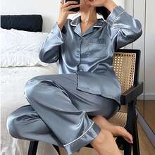 Dreamivo Solid Pink Summer Women's Pajama Set - Short Sleeve Button Collar Top And Pants, Soft Pajamas, Machine Washable, Can Be Worn As Outerwear Women's Long Sleeve Long Pants Pajama Set - Baby Blue - View 1