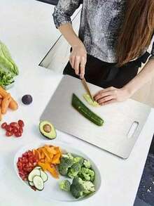 1pc Silver Stainless Steel Chopping Board,Medium/Large Double-Sided Cutting Board ,Convenient Kitchen Retain The Original Flavor,Suitable For Home Kitchens,Camping And Easy To Carry ,Ideal For Cutting Poultry, Fish, And Fruits And Vegetables. - 1PC - View 3