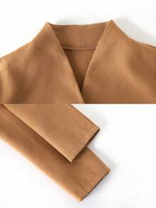 Women's Solid Color Double-Faced Wool Baseball Jacket, Elegant Lightweight Basic Casual Style Fall - Mocha Brown - View 7