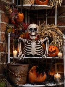 3pcs/Set 24cm/9.44in Half Body Plastic Skeleton, Halloween Skeleton Bursting Out Of Ground Decoration, Includes Skull, Ribcage, Arms And Extra Skeleton Hand, Suitable For Yard, Lawn, Cemetery, Haunted House, Outdoor Party Halloween Decor - Half-length Style - View 7