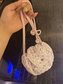 日韓風小眾設計 Ins 風花卉純棉化妝包，便攜清新抽繩封口通勤戶外日常購物可愛草莓圖案化妝收納包，便攜斜挎包 - 粉色 - 查看 6