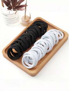 500/400/300/200/100pcs Black & White Dual Color Seamless High Elasticity Hair Ties, No Mark No Damage Ponytail Hair Bundles, Strong Stretch Thick Hair Suitable For Women Ladies Hair Accessories Daily Work Sports Fitness Yoga Running Nylon Hair Rope Set - Multicolor - View 5