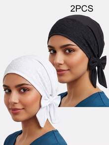 2pcs Women's Lace Trim Ribbon Headscarf Tie Headwrap Hat Chemotherapy Cap Suitable For Daily Use - Multicolor - View 7