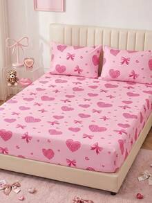 1pc Fitted Sheet, Dorm Bedding, Romantic Bow Knot Mattress Protector, Bed Cover, Cozy Room Decor, Back To School, Lightweight Skin-Friendly Breathable, Ultra Soft Anti-Pilling, Fits Twin/Full/King/Queen, All Season, Pillowcase Not Included, Machine Washable - Multicolor - View 8