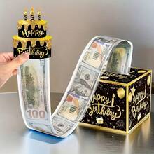 5.12 英吋生日派對驚喜禮物盒，適合她/他，黑金色 Happy Birthday 禮物盒，生日派對裝飾禮物盒 - A - 查看 2