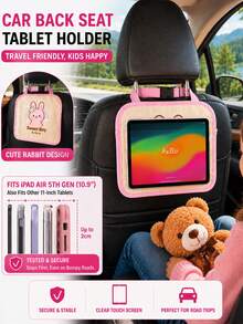1pc Kids Car Backseat Holder - Cute Girl Design, Hands-Free Tablet Mount With Touchscreen Pocket, Convenient For Healthy Viewing And Travel Entertainment - Apricot - View 2
