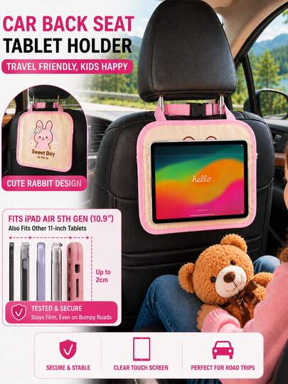 1 pieza Soporte para asiento trasero de coche para niños - Diseño lindo de niña, soporte para tableta manos libres con bolsillo para pantalla táctil, conveniente para una visualización saludable y entretenimiento de viaje