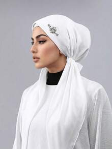 قطعة واحدة حجاب سهل الارتداء بدون تشابك، قماش أسود مطفي، زينة زهرة مرصعة بالراينستون على الجانب، سهل الارتداء، حجاب نسائي مسلم، مناسب للارتداء اليومي والصلاة - متعدد الألوان - مشاهدة 6