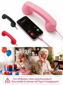 2026 New Type-C Retro Phone Handset With Built-In Microphone, Noise Cancelling, Wired Retro Handset For Phone Video Conference, Office Calls, Clear Audio Pickup, Low Leakage, Suitable For Office And Home Use - View 1