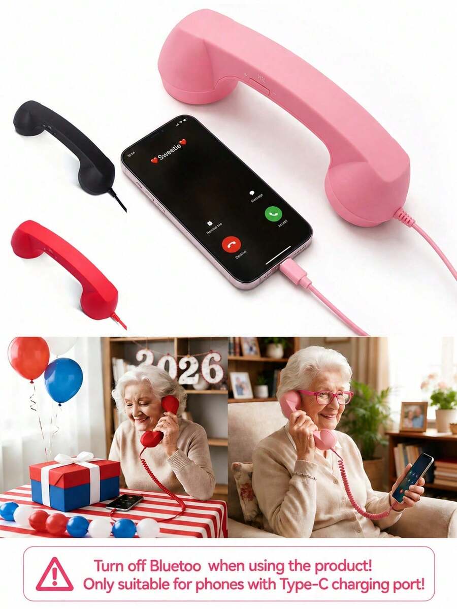 2026 New Type-C Retro Phone Handset With Built-In Microphone, Noise Cancelling, Wired Retro Handset For Phone Video Conference, Office Calls, Clear Audio Pickup, Low Leakage, Suitable For Office And Home Use - View 1