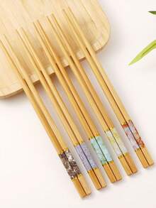 1pc/5pcs/10pcs Set Marble Pattern Bamboo Chopsticks, Modern Fashion, Essential For Restaurant, Kitchen, School, Party, Random Color - Multicolor - View 8