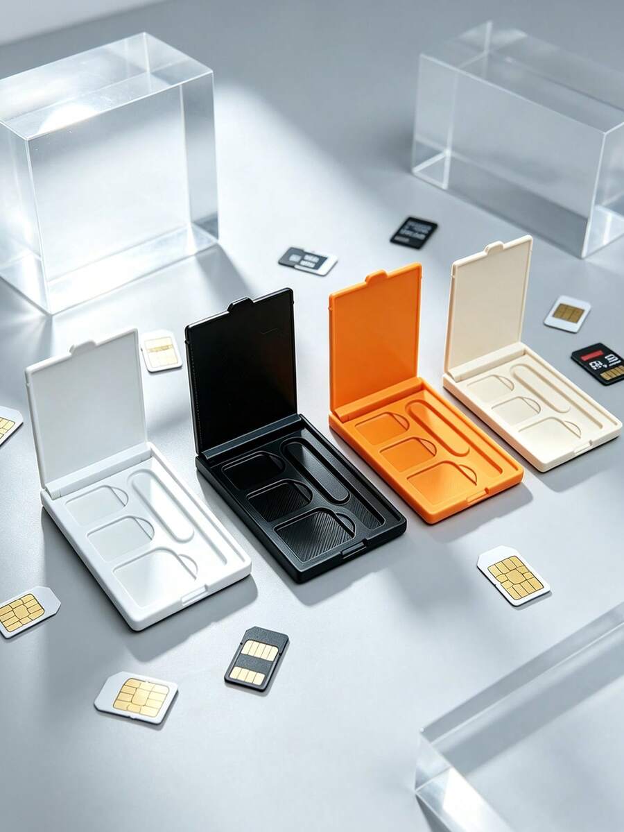 Portable SIM Card Storage Box, All-In-One SIM Card Case, Mini Storage Box, Safely Store Phone Memory Cards, Compact And Shockproof, Suitable For SIM Cards, SD Cards And Card Pins, Anti-Loss, Easy To Carry, Durable And Compact, Pocket-Sized Storage, Our Travel-Friendly Tech Essential Storage Box, Gift For Friends, Family, Classmates, Colleagues, Birthday Gift, Holiday Gift - Multicolor - View 1