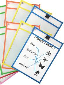 OBOVAY 1/2/4/6/8/10pcs Reusable Dry Erase Pockets, Large Size Writable And Erasable Pockets, Transparent Plastic File Sleeves, Teacher School Classroom Supplies, Learning Supplies, Back To School - A - View 7