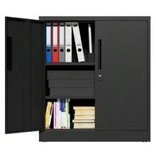 Metal Storage Cabinet With Two Lockable Doors And Two Adjustable - 黑色 - 查看 3