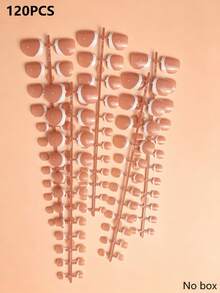120pcs Short Square Brown/Pink Press-On Nails/Toenails, Short French Style Fake Nails, Women & Girls Toenail Decoration - Brown - View 9