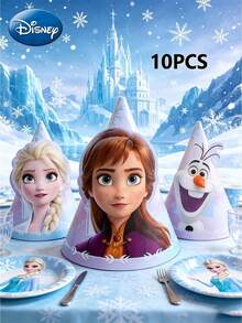 Monogram 10PCS Disney Officially Licensed Frozen Theme Princess Birthday Party Disposable Tableware Set Dessert Table Scene Decoration Layout Outdoor Picnic Tablecloth Dinner Plate Birthday Hat Water Cup Straw Pull Flag Birthday Gift - Frozen - View 3