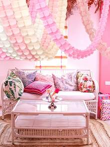 4/8pcs Clover Honeycomb Paper Garland With Tassels, Blush Pink And White Macaron Color Tissue Paper, Ceiling Hanging Decoration, Suitable For Birthday, Wedding, Bridal Shower, Dessert Table Backdrop Decor - Four-leaf Clover Ribbon - View 5