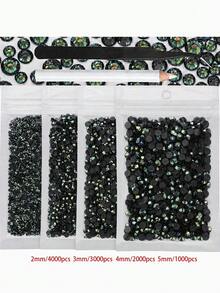 4袋 2-5mm 10,000顆樹脂水晶水鑽，適用於手工藝、衣物與布料，皇家藍平底寶石，深藍色平底水鑽，混尺寸大包裝，非熱熔，手工DIY手機殼、應援扇用（附黑色鑷子 + 白色點畫筆） - 多色 - 查看 29