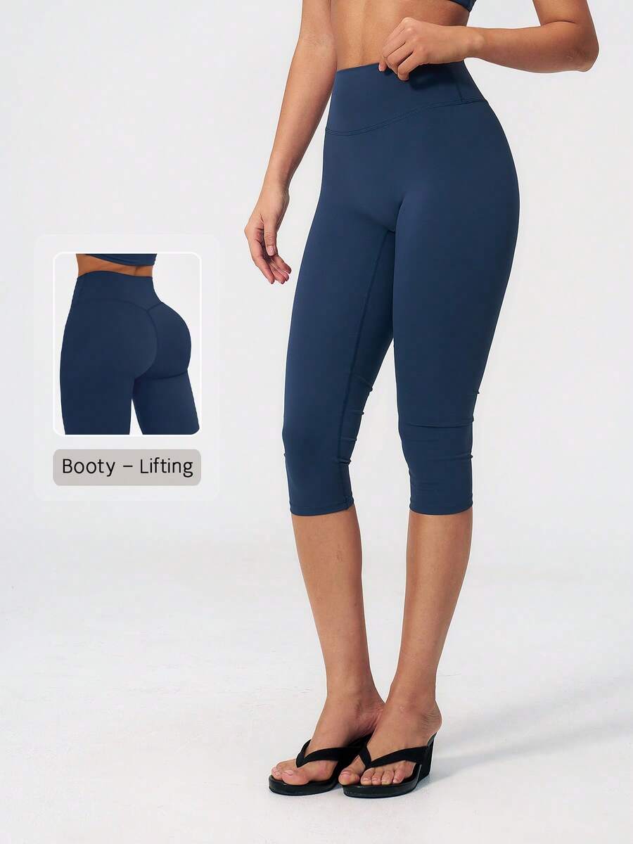 NcmRyu Women's 1pc Solid Color High Waist Tummy Control Butt Lifting Slim Fit Sports Shorts - Navy Blue - View 1