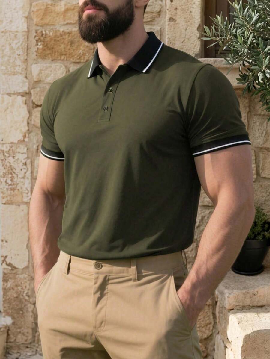 ALTZTAR 男士条纹短袖休闲 Polo 衫，适合日常通勤