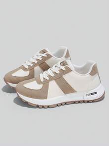 Flipark New Round Toe Lace-Up Colorblock Multi-Functional Fashion Versatile City Outdoor Casual Sports Shoes For Women (Recommended To Buy One Size Up) - Khaki - View 5