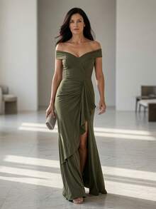 Long Emerald Dress, Blue, Green, Red, Marsala, Rose, Olive + Colors - 軍綠色 - 查看 4