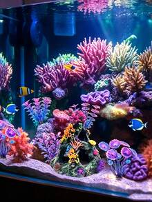 Fish Tank Decoration Betta Fish Tank Decor Accessories, Aquarium Colorful Coral Reef Set, Coral Mountain X 1, Starfish Bucket X 1, Aquarium Decorative Plants X 6 (Multiple Sets Available) - A - View 2