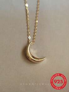 1 pieza Collar fino con colgante de media luna minimalista y cool de plata de ley S925, cadena elegante y versátil para la clavícula, ideal para uso diario y casual, atmósfera suave, exquisito pequeño regalo para novia y mejor amiga - luna - Ver 5