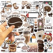50pcs INS Style Coffee Aesthetic Art Stickers, Cartoon Stickers For Stationery, Phone, Notebook Decoration - A - View 6