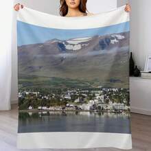 Akureyri, Iceland, Panorama Throw Blanket Thins Soft Plaid Softest Thin Blankets - Black - View 8