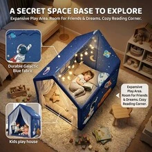 Boys Space‑Themed Hut & Princess Fantasy Tent | Outdoor Picnic Tent | Baby Constant‑Temperature Sleeping Bag | Starry Indoor Playhouse, For Bedtime Play & Home Leisure, Christmas & Halloween Birthday Gifts For Kids|Play Tent - Blue - View 2