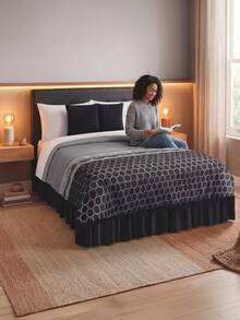 Home Elephant Individual Quilt With Decorative Cushion - Black - View 2