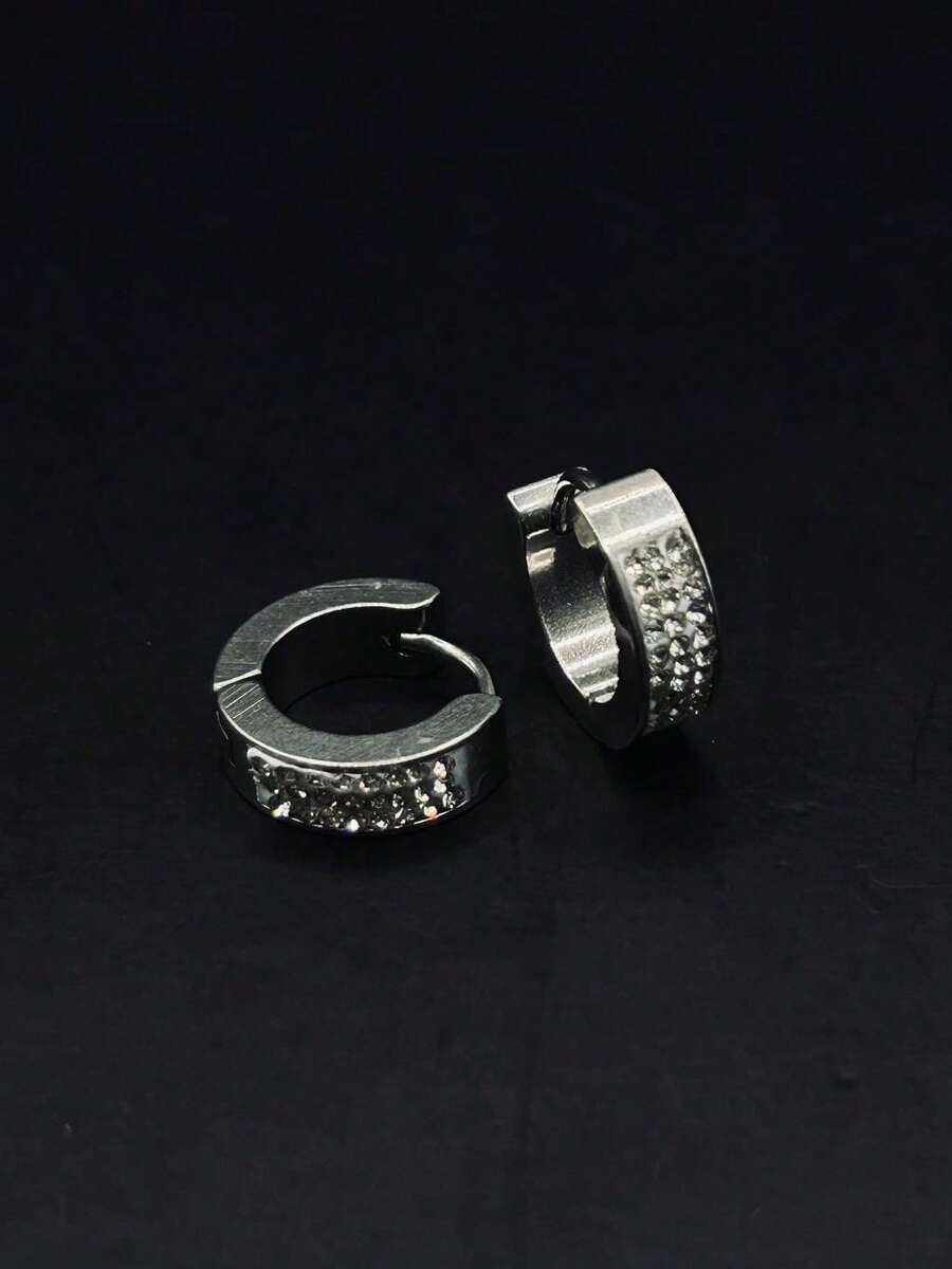 Brinco Unissex Argola Aço Inox 3 Fileiras de Zircônias Cravejadas Antialérgico Elegante Premium Fashion - Prata - Visão 1