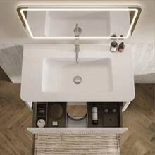 80cm Wide Washbasin With Vanity Unit For Modern Bathrooms, Mineral Cast Washbasin, Grooved Design, 80cm Wall-Mounted Bathroom Unit, Oak Color, Pre-Assembled - White - View 3