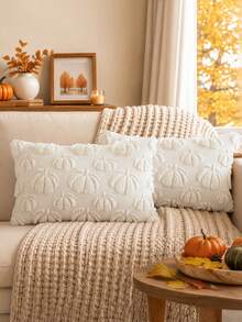 Homemorelove 1/2pcs Autumn Home Decor Throw Pillow Covers, 3D Large & Small Pumpkin Pattern Embroidered Plush Pillowcases, Polyester, Hidden Zipper, Pillow Insert Not Included, Suitable For Living Room, Bedroom, Sofa, Thanksgiving, Halloween Atmosphere Decoration - Milky White - View 10