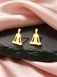 TEAMER 1 Pair Minimalist Stainless Steel Yoga Meditation Figure Stud Earrings, Yoga Symbol Decompression Sports Pattern Earrings, Unique Gift For Friends - Simple Series - View 3