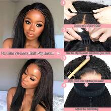 Kinky Straight Half Wigs Human Hair 200Density Glueless Wear And Go 3 In 1 Drawstring Seamless Flip Over Curly Half Human Hair Wigs - Natural Black - View 7