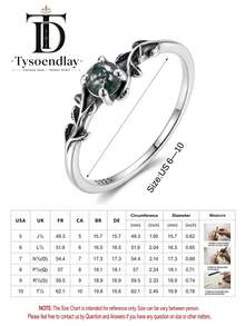 Tysoendlay 1 pieza Anillo de promesa de plata de ley 925 estilo bohemio con ágata natural y hoja de musgo, anillo de boda con piedra de nacimiento, regalo de joyería para mujer, regalo de aniversario - Plata antigua - Ver 7