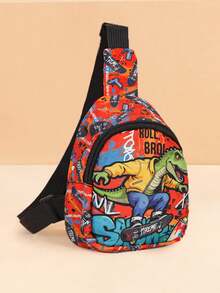1PC Toddler Dinosaur And Shark Pattern Chest Bag, Adjustable Shoulder Strap One Shoulder Crossbody Bag, Lightweight Comfortable Casual Bag Suitable For Toddler School And Daily Wear - Multicolor - View 13