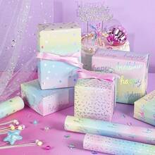 1 捲漸層彩虹雷射銀色亮片禮品包裝紙,印有「Happy Birthday」文字,適用於生日、嬰兒洗禮派對禮品包裝 - 彩色 - 查看 10