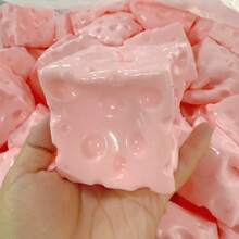 1pc Pink Cheese Squishy Malleable Slow Rising Stress Toy, Scented Square TPR Fidget, Adult Women Sensory Relief, Party Holiday Gift, Cute Squishy Toy - Multicolor - View 1