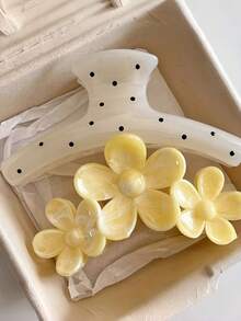 2PCS Cream Gradient 3-Flower Claw Clips, French Polka Dot Hair Claw, Gentle Atmosphere Hair Clips For Back Of Head Updo, Suitable For Daily Wear, For Thick Hair - Multicolor - View 9