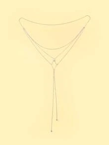 1pc Mesh Y-Shaped Draped Back Chain, Rhinestone Pendant Multi-Strand Minimalist Backless Body Chain, Delicate Layered Backless Evening Dress Accessory For Women, Bride, Beach, Vacation - Rhinestone - View 10