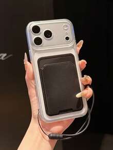 Clear Card Holder Phone Case With Lanyard, Transparent Shockproof Wallet Back Cover For IPhone 17 16 15 Pro Max GALAXY S26 Ultra A55 Honor 200 400 Pro 400 Lite, Slim Anti Soft Protective Shell, Hot Minimalist Cell Casing - Clear - View 4