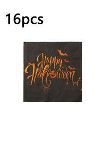 16pcs Halloween Napkins, Printed With "Happy Halloween" Gold Foil Design, Suitable For Center Decoration, Disposable Napkins, Suitable For Halloween Dinner, Holiday Party, Theme Event And Birthday Party - Multicolor - View 12