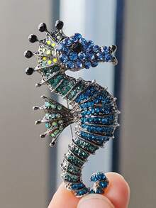 1 pieza Broche de criatura marina de aleación de zinc con strass, textura de alta gama, accesorio para fiesta de vacaciones - Azul - Ver 2