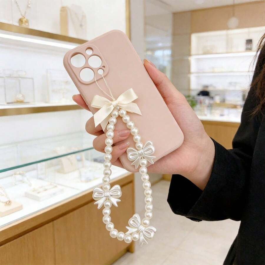 Cream Pearl Bow Phone Lanyard, Handmade Beaded Wrist Strap, Cute Ins Style Phone Decor, Universal Anti-Lost Phone Chain For All Phone Cases, Multi-Use Accessory As Keychain, Bag & CCD Camera Pendant, Sweet Girly Bow Design, Glossy Pearl Texture, Perfect Gift For Women, Mom, Friends, Ideal Present For Birthday & Holiday, Portable Short Wrist Strap For Daily, Travel And Party - Multicolor - View 1
